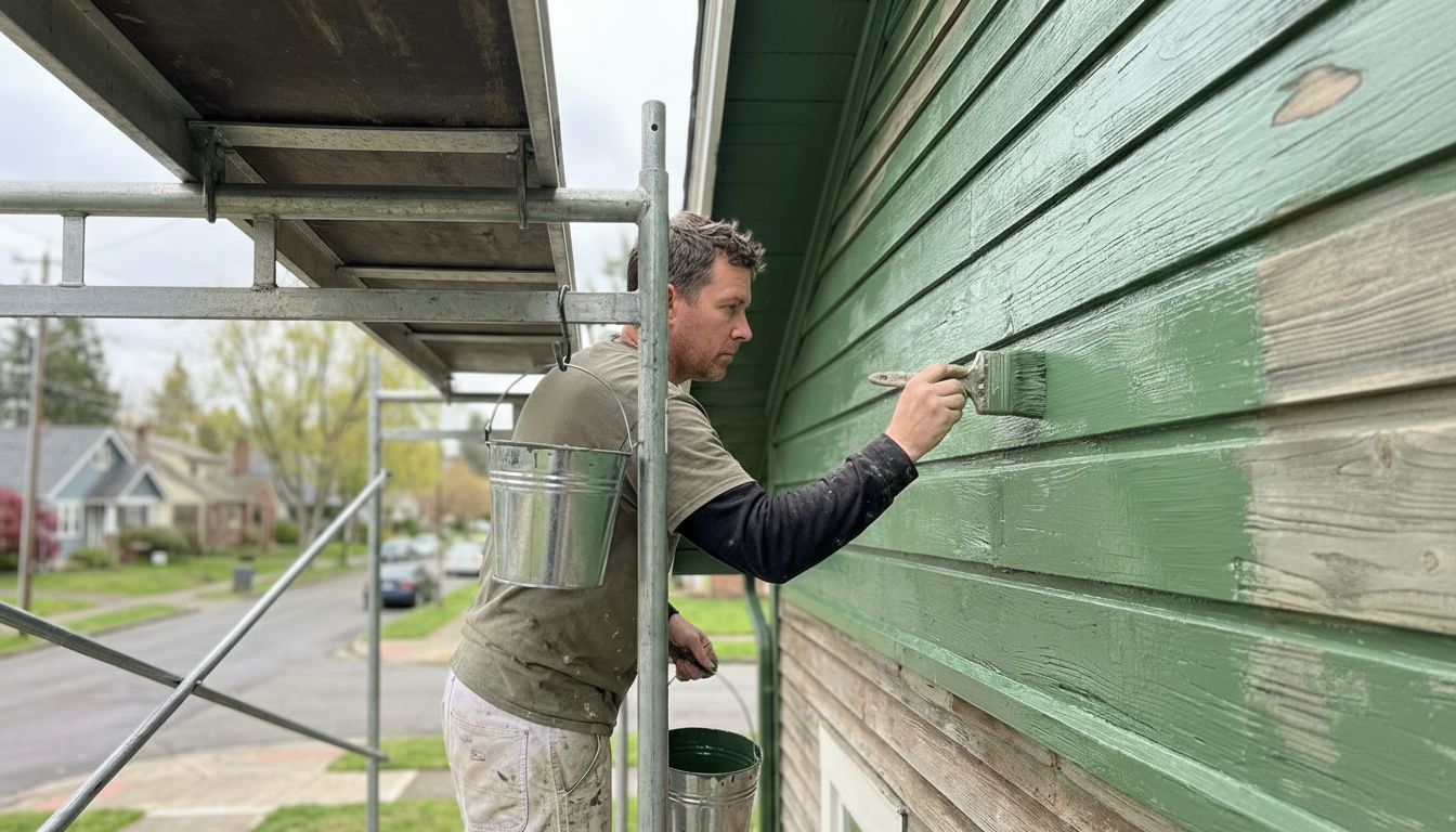 Independent contractor painting exterior home siding through Fixer Station